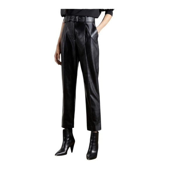 NWT TED BAKER Faydell Faux Leather Belted Trousers Black TB 4/ Large - Picture 4 of 14